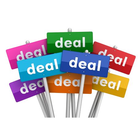 colorful signs, each imprinted with the word deal