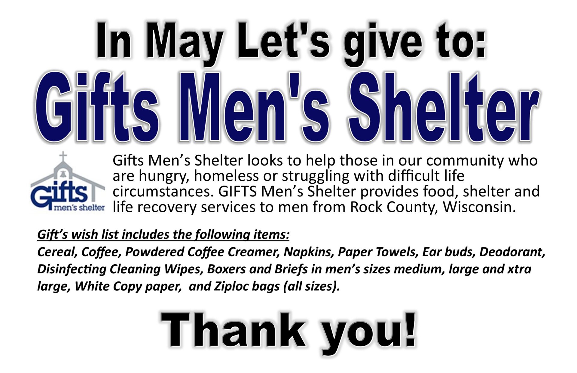 Gifts Men's shelter and Janesville Athletic Club team up to provide food, shelter, and life recovery services in Wisconsin.