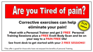 Janesville Athletic Club gym flyer to meet with a personal trainer and get 2 free training sessions